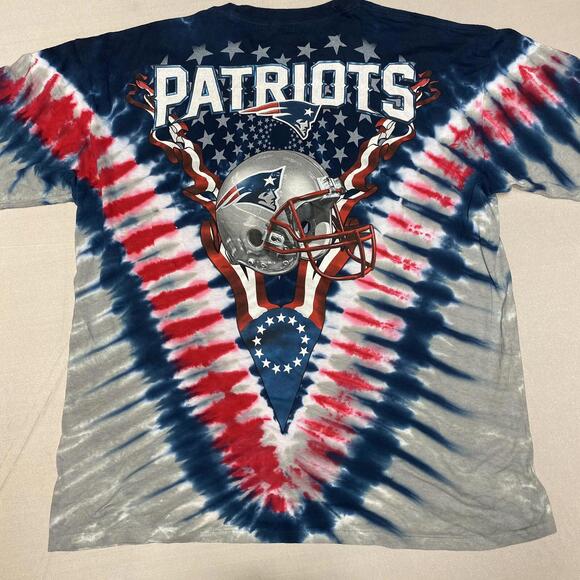 New England Patriots Shirt Men LRG/XL Blue Short Sleeve Tie Dye Double Sided Y2K - Picture 6 of 6